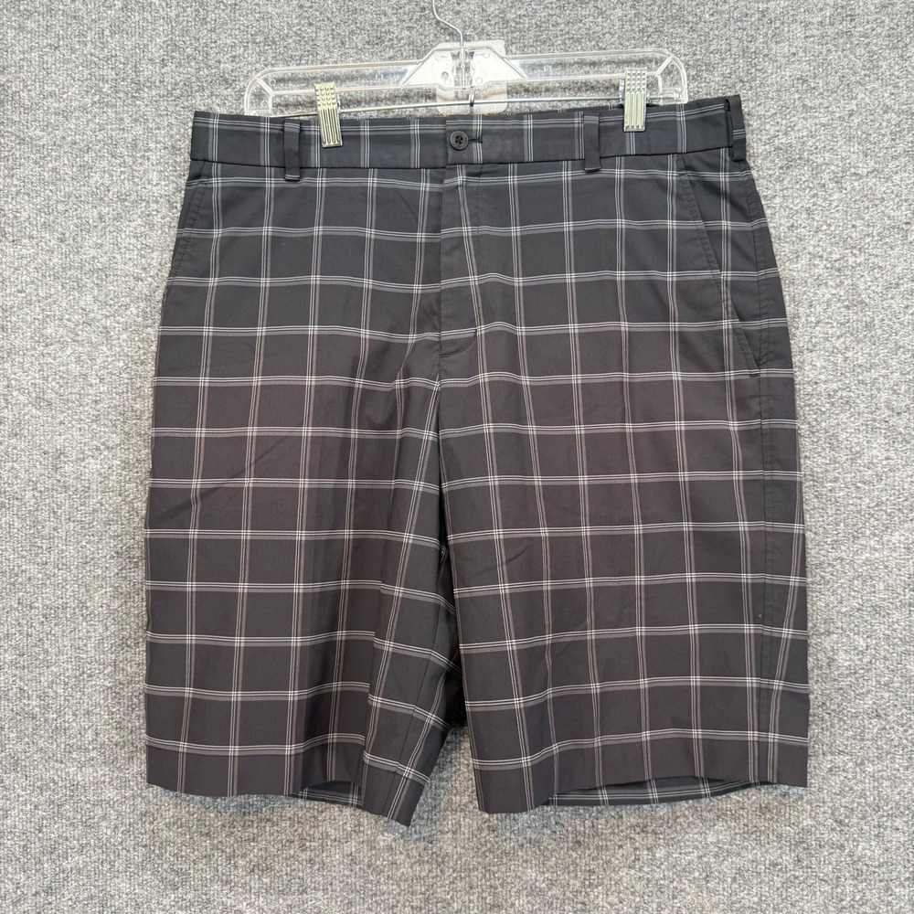 Nike Golf Shorts Mens 34 Black Plaid Dri-FIT Performance Flat Front Checkered